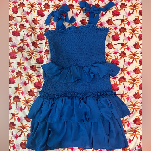 Fab’ric Blue Ruffle Mini Dress, Size Large - Picture 1 of 5